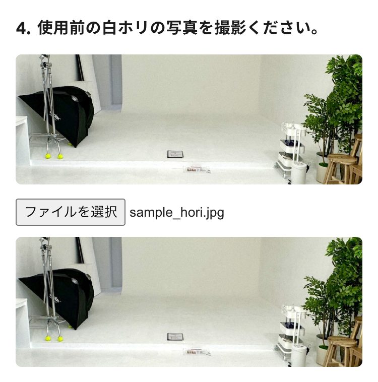 使用前の白ホリの写真を撮影してアップロードする